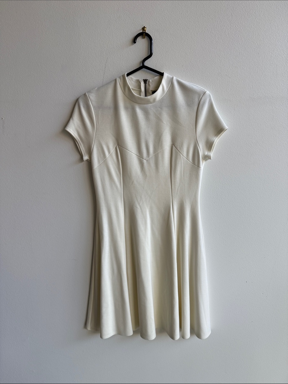Elegant Cream Short Sleeve Fit-and-Flare Dress